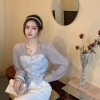 Autumn and summer female Internet celebrity French very fairy-like chiffon shirt T-shirt design, with a unique and distinctive design sense, elegant base top Specification image